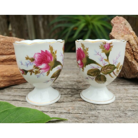 2 Vintage Japanese Style Porcelain Egg Cups, Breakfast or Brunch Serving Ware - Picture 1 of 16